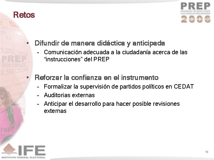 Retos • Difundir de manera didáctica y anticipada – Comunicación adecuada a la ciudadanía