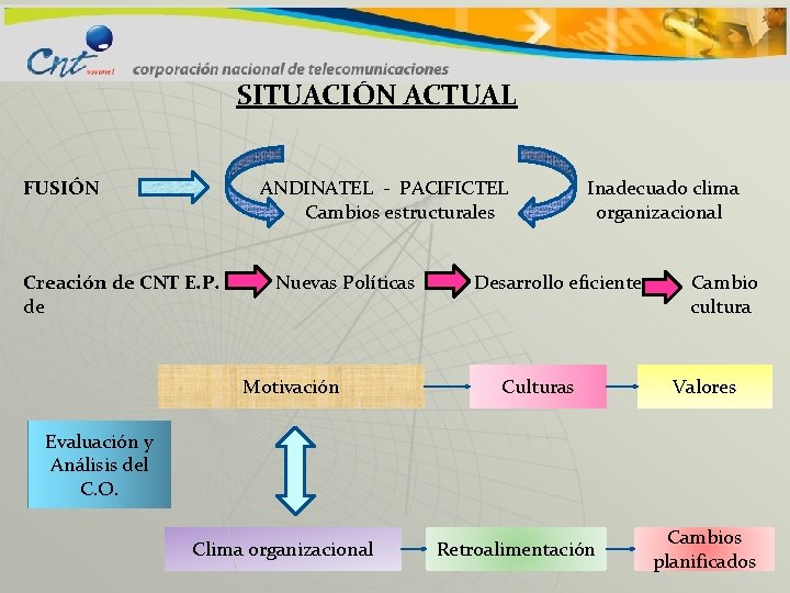 SITUACIÓN ACTUAL FUSIÓN ANDINATEL - PACIFICTEL Cambios estructurales Creación de CNT E. P. de
