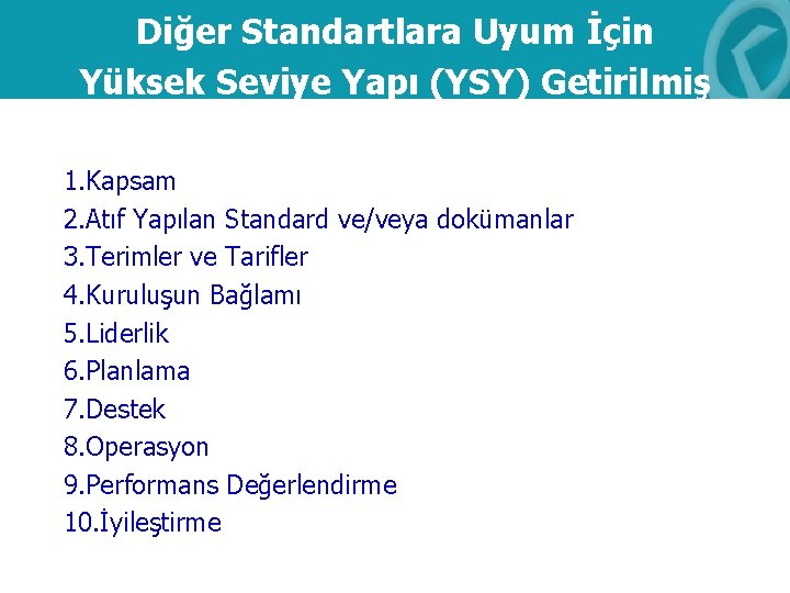 Diğer Standartlara Uyum İçin Yüksek Seviye Yapı (YSY) Getirilmiş 1. Kapsam 2. Atıf Yapılan