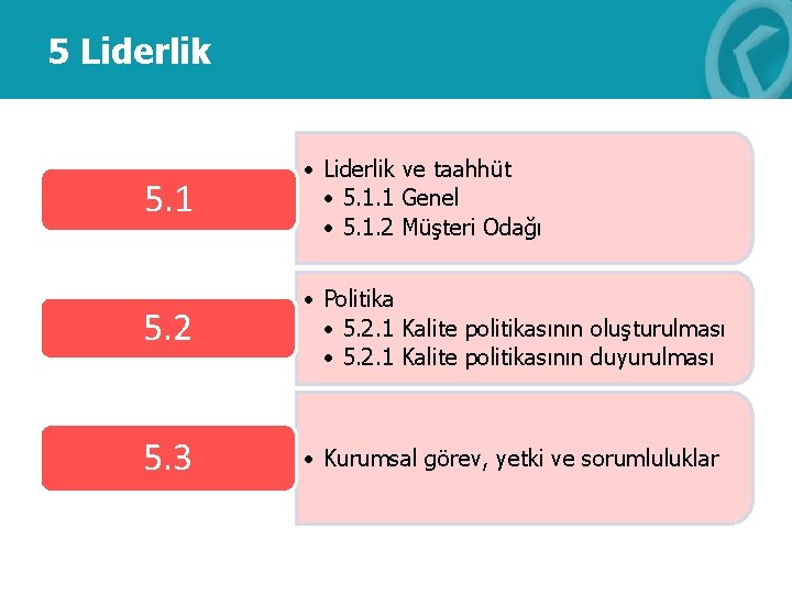 5 Liderlik 5. 1 • Liderlik ve taahhüt • 5. 1. 1 Genel •