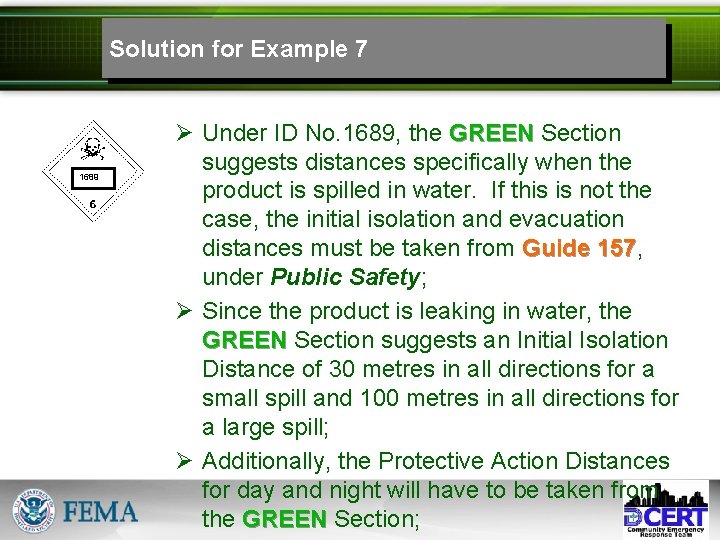 Solution for Example 7 1689 Ø Under ID No. 1689, the GREEN Section suggests