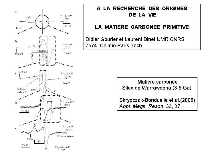 A LA RECHERCHE DES ORIGINES DE LA VIE LA MATIERE CARBONEE PRIMITIVE Didier Gourier A LA RECHERCHE DES ORIGINES DE LA VIE LA MATIERE CARBONEE PRIMITIVE Didier Gourier