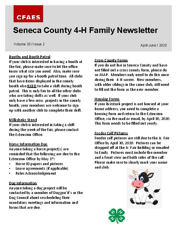 Seneca County 4 -H Family Newsletter Volume 30 / Issue 2 Booths and Booth