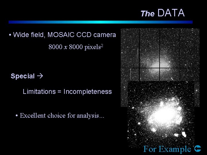 The DATA • Wide field, MOSAIC CCD camera 8000 x 8000 pixels 2 Special