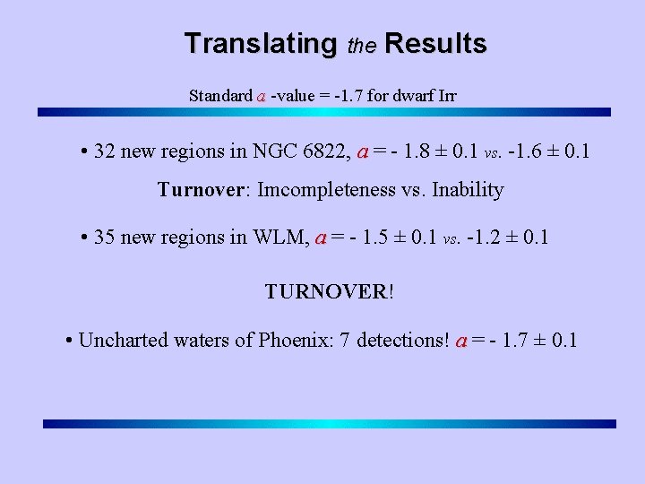 Translating the Results Standard a -value = -1. 7 for dwarf Irr • 32