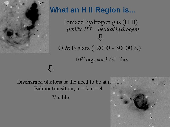 What an H II Region is. . . Ionized hydrogen gas (H II) (unlike