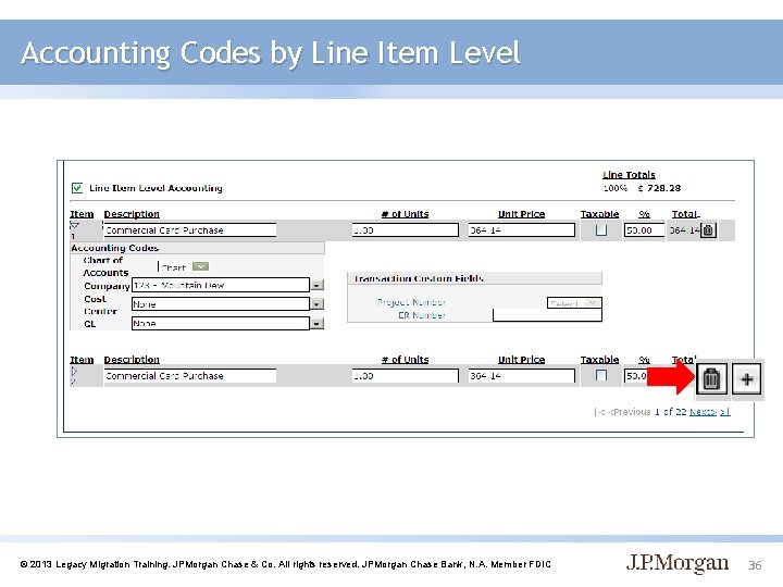 Accounting Codes by Line Item Level © 2013 Legacy Migration Training. JPMorgan Chase &