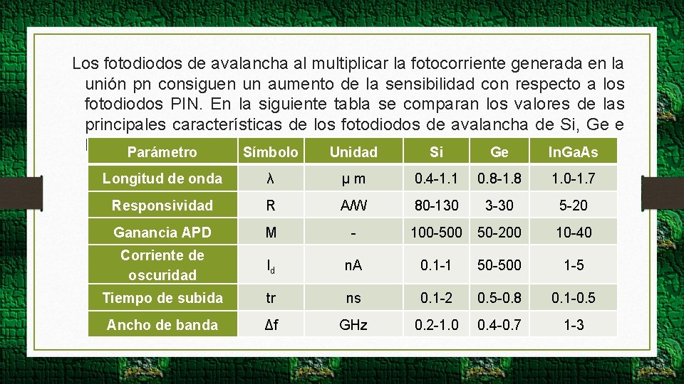 Los fotodiodos de avalancha al multiplicar la fotocorriente generada en la unión pn consiguen