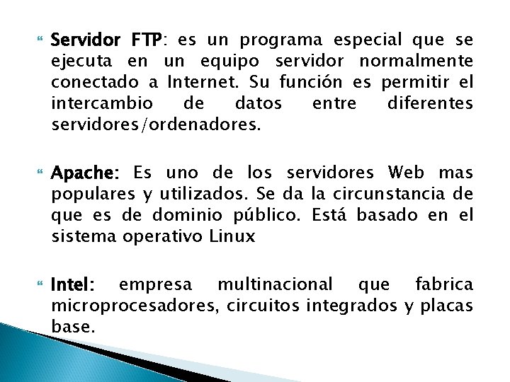 Servidor FTP: es un programa especial que se ejecuta en un equipo servidor Servidor FTP: es un programa especial que se ejecuta en un equipo servidor