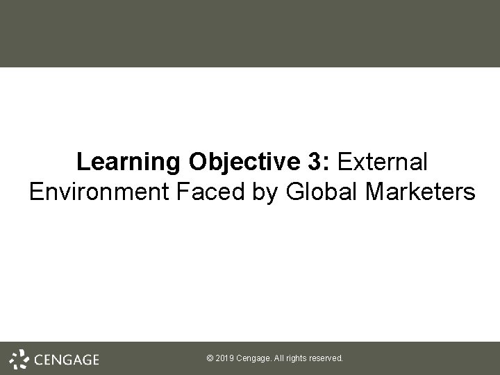 Learning Objective 3: External Environment Faced by Global Marketers © 2019 Cengage. All rights