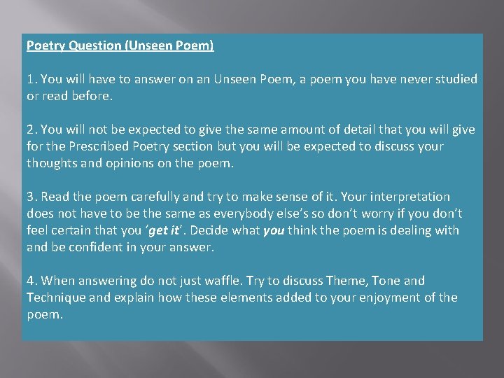 Poetry Question (Unseen Poem) 1. You will have to answer on an Unseen Poem,