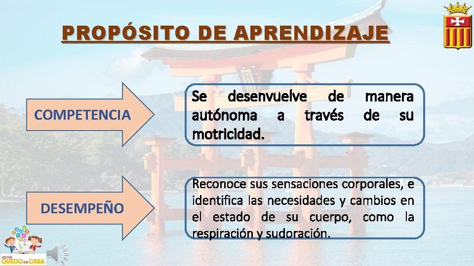 PROPÓSITO DE APRENDIZAJE COMPETENCIA DESEMPEÑO Se desenvuelve de autónoma a través motricidad. manera de