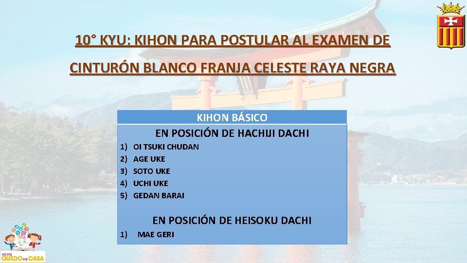 10° KYU: KIHON PARA POSTULAR AL EXAMEN DE CINTURÓN BLANCO FRANJA CELESTE RAYA NEGRA