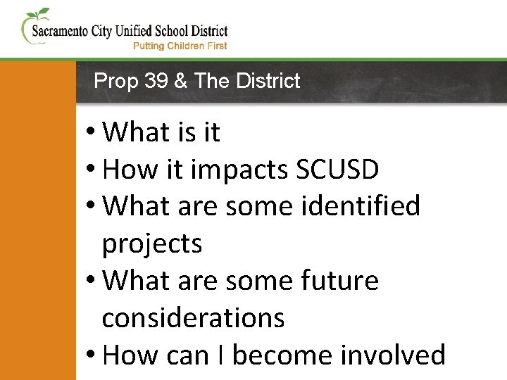 Prop 39 & The District • What is it Utilities -2% of General Fund