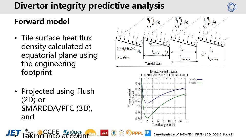 Divertor integrity predictive analysis Forward model • Tile surface heat flux density calculated at