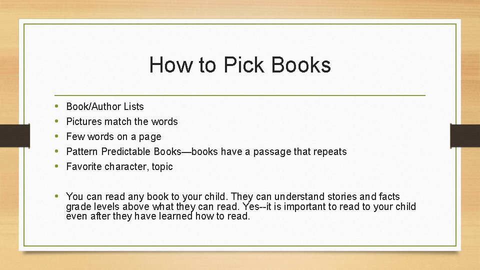 How to Pick Books • • • Book/Author Lists Pictures match the words Few