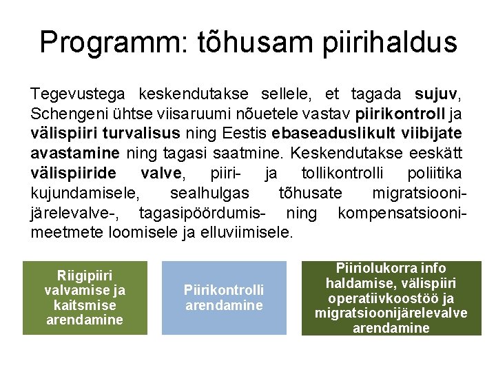 Programm: tõhusam piirihaldus Tegevustega keskendutakse sellele, et tagada sujuv, Schengeni ühtse viisaruumi nõuetele vastav