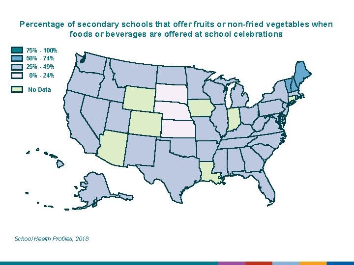 Percentage of secondary schools that offer fruits or non-fried vegetables when foods or beverages