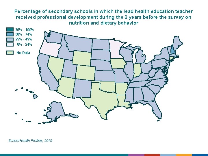 Percentage of secondary schools in which the lead health education teacher received professional development