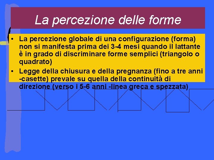 La percezione delle forme • La percezione globale di una configurazione (forma) non si