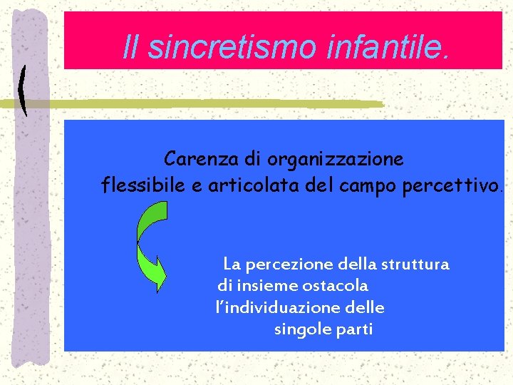 Il sincretismo infantile. Carenza di organizzazione flessibile e articolata del campo percettivo. La percezione