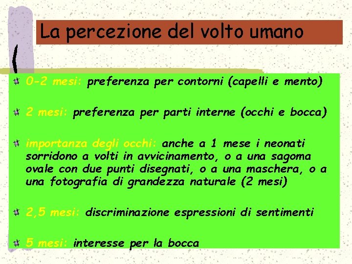 La percezione del volto umano 0 -2 mesi: preferenza per contorni (capelli e mento)