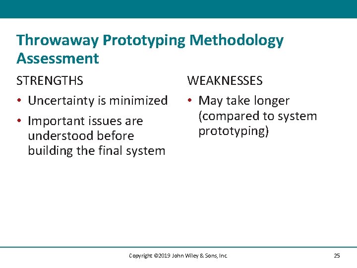 Throwaway Prototyping Methodology Assessment STRENGTHS • Uncertainty is minimized • Important issues are understood