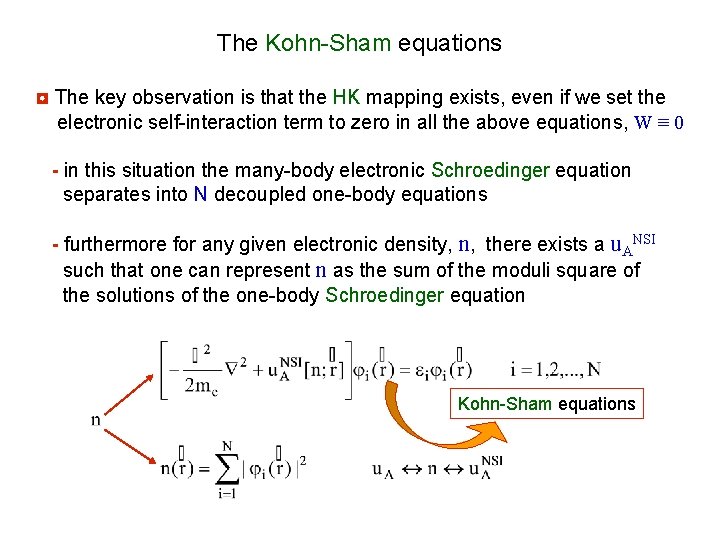 The Kohn-Sham equations ◘ The key observation is that the HK mapping exists, even