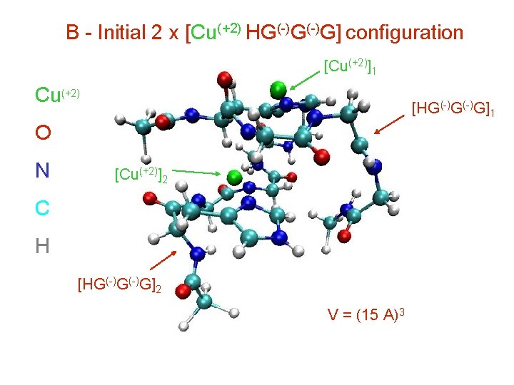 B - Initial 2 x [Cu(+2) HG(-)G] configuration [Cu(+2)]1 Cu(+2) [HG(-)G]1 O N [Cu(+2)]2