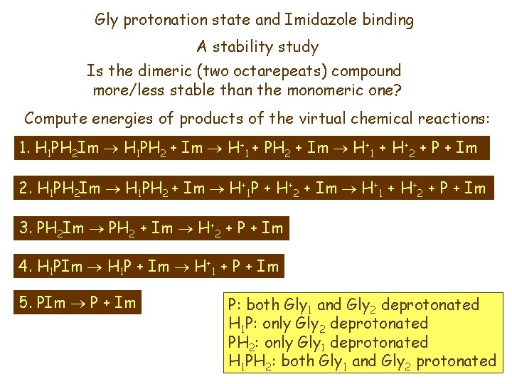 Gly protonation state and Imidazole binding A stability study Is the dimeric (two octarepeats)