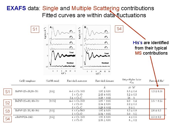 EXAFS data: Single and Multiple Scattering contributions Fitted curves are within data fluctuations S