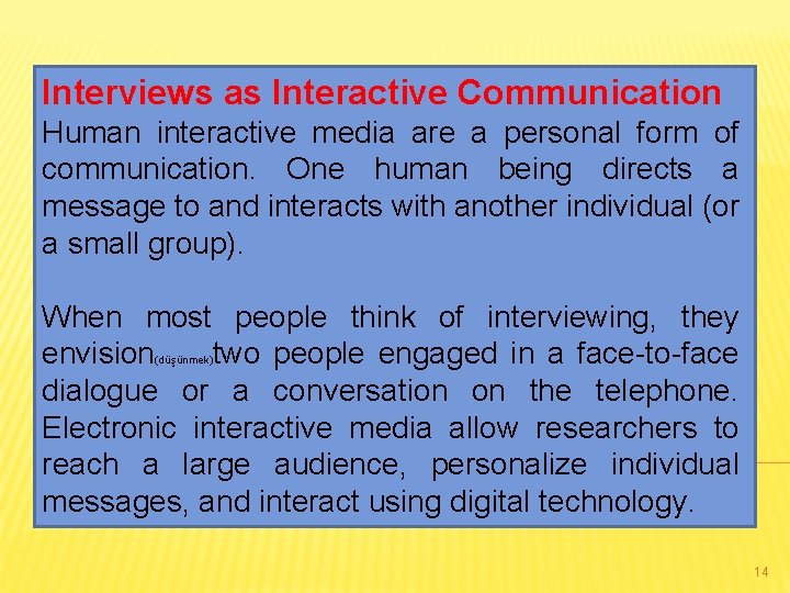 Interviews as Interactive Communication Human interactive media are a personal form of communication. One