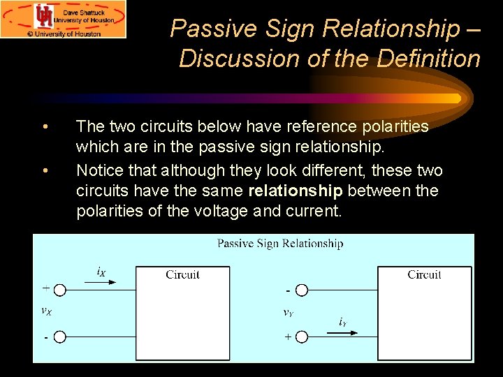 Passive Sign Relationship – Discussion of the Definition • • The two circuits below