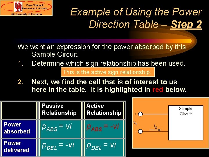 Example of Using the Power Direction Table – Step 2 We want an expression