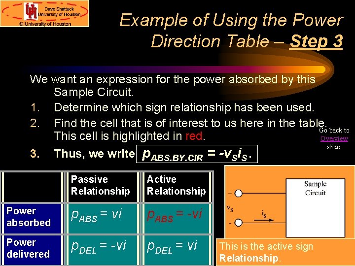 Example of Using the Power Direction Table – Step 3 We want an expression
