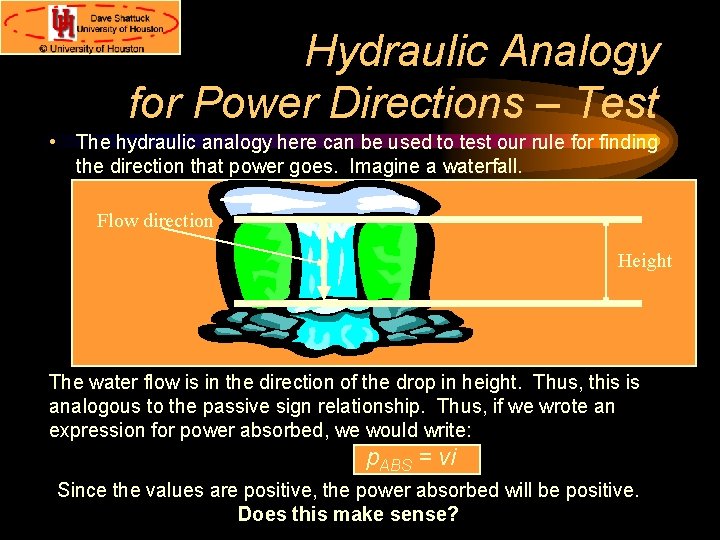 Hydraulic Analogy for Power Directions – Test • The hydraulic analogy here can be