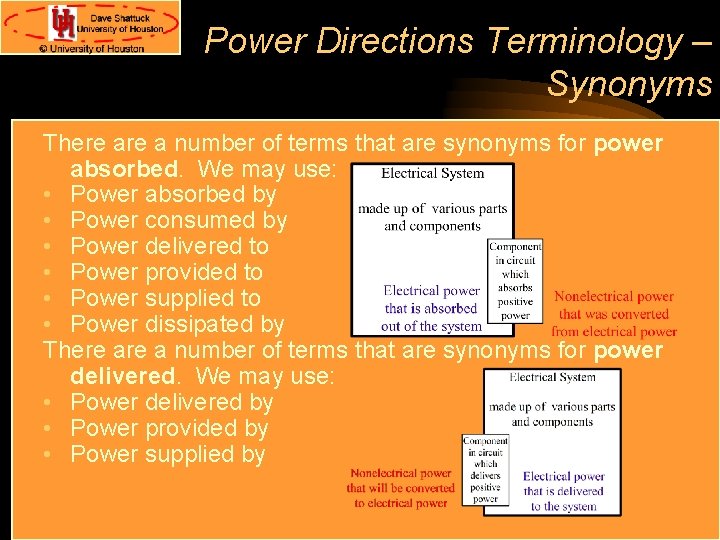 Power Directions Terminology – Synonyms There a number of terms that are synonyms for