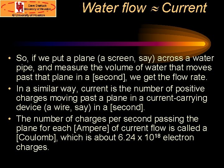 Water flow » Current • So, if we put a plane (a screen, say)