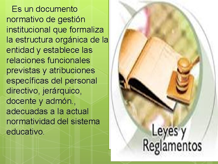 Es un documento normativo de gestión institucional que formaliza la estructura orgánica de la