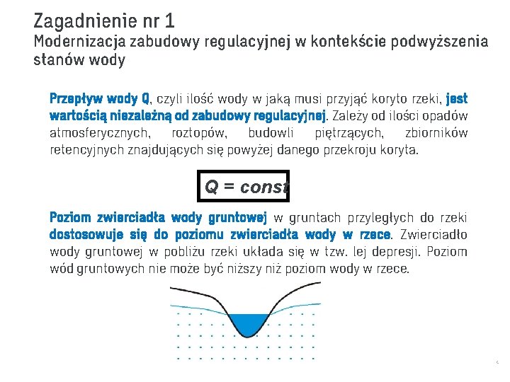 Zagadnienie nr 1 Modernizacja zabudowy regulacyjnej w kontekście podwyższenia stanów wody Przepływ wody Q,