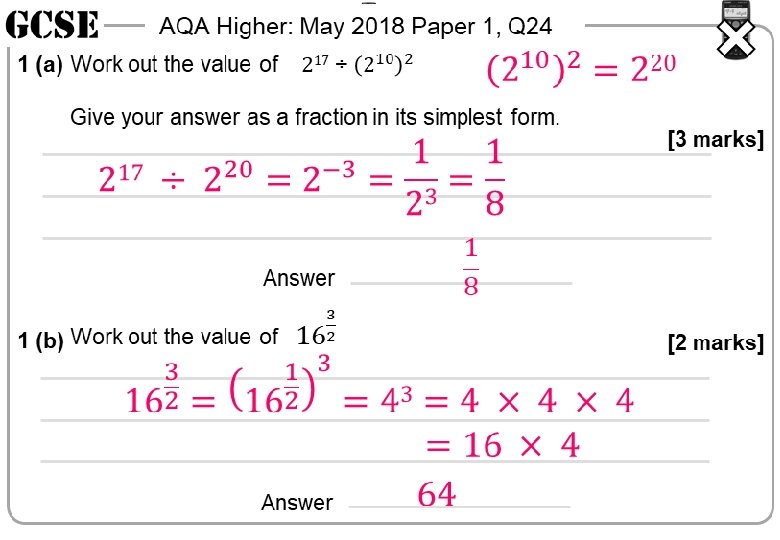 AQA Higher: May 2018 Paper 1, Q 24 1 (a) [3 marks] Answer 1
