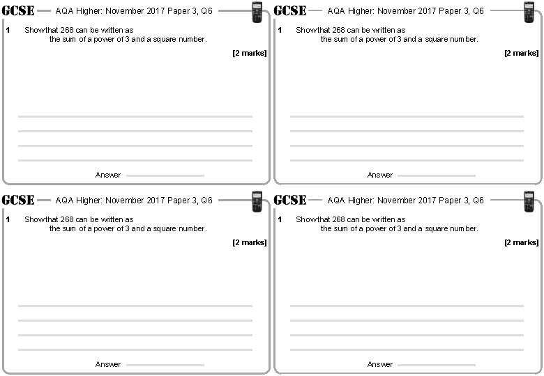 AQA Higher: November 2017 Paper 3, Q 6 1 AQA Higher: November 2017 Paper