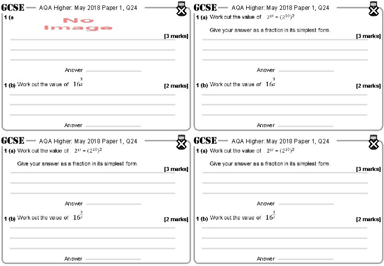 AQA Higher: May 2018 Paper 1, Q 24 1 (a) [3 marks] Answer 1