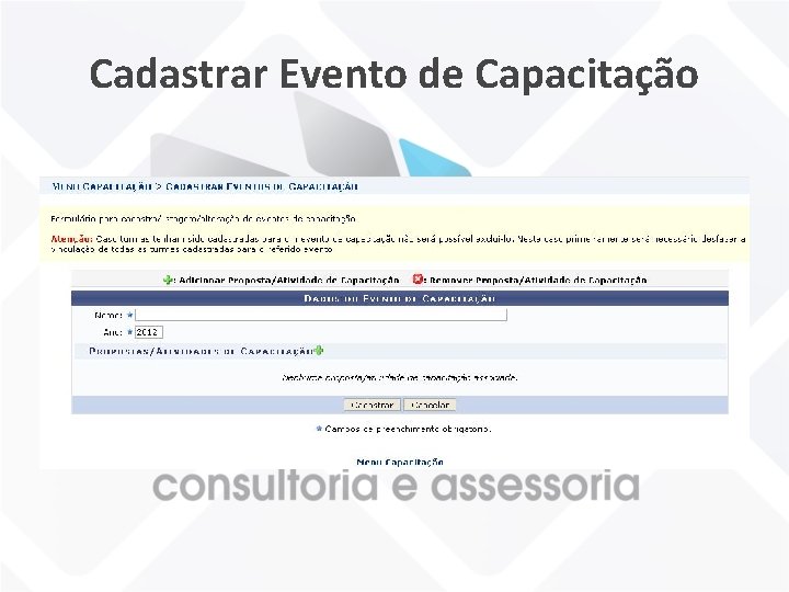 Cadastrar Evento de Capacitação 