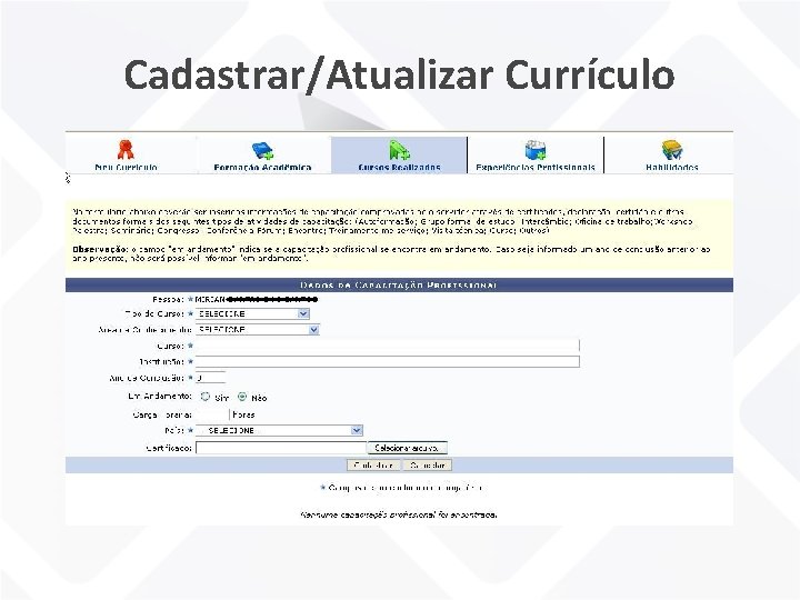 Cadastrar/Atualizar Currículo 