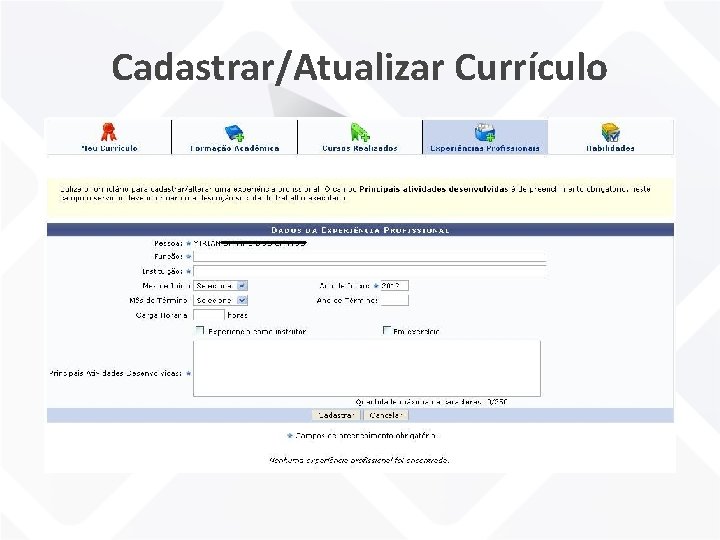 Cadastrar/Atualizar Currículo 