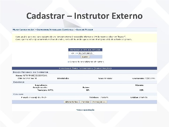 Cadastrar – Instrutor Externo 