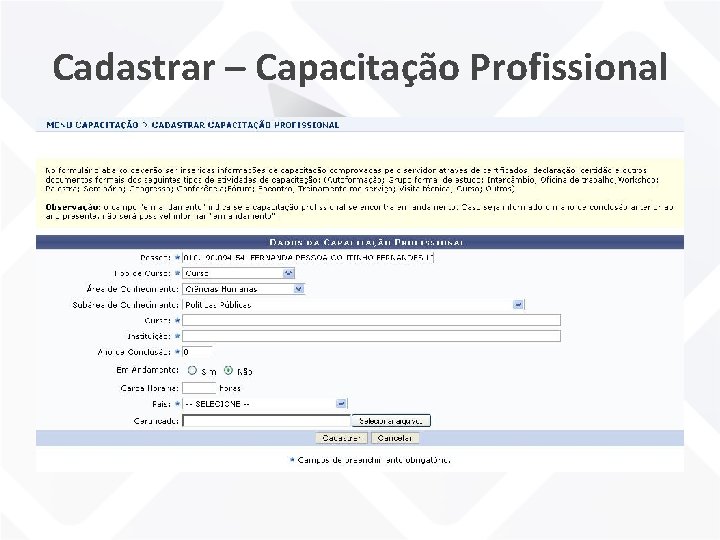 Cadastrar – Capacitação Profissional 