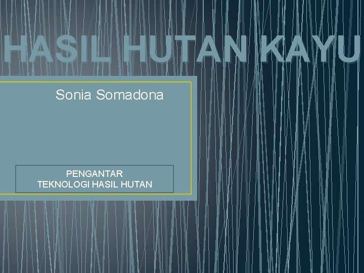 HASIL HUTAN KAYU Sonia Somadona PENGANTAR TEKNOLOGI HASIL HUTAN 