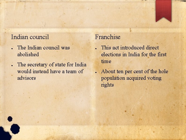 Indian council ● ● The Indian council was abolished The secretary of state for Indian council ● ● The Indian council was abolished The secretary of state for
